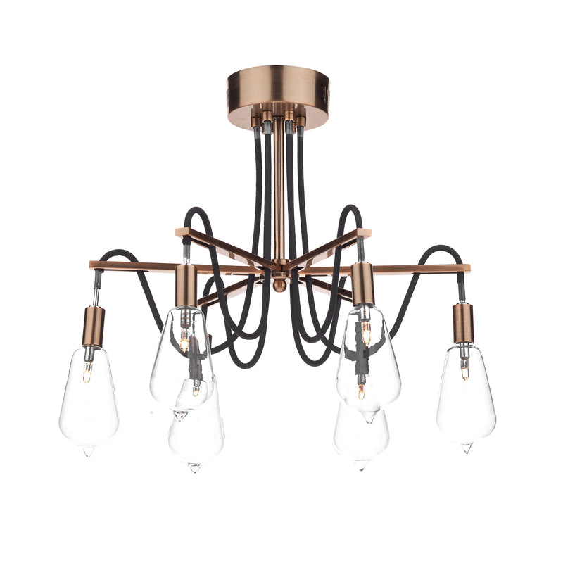 Dar Lighting Scroll 6 Light Semi Flush Copper • SCR0664