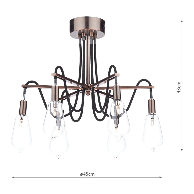 Dar Lighting Scroll 6 Light Semi Flush Copper • SCR0664