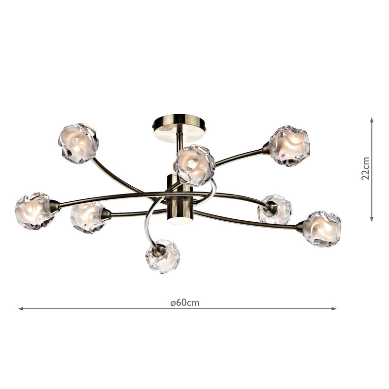 Dar Lighting Seattle 8 Light Semi Flush Antique Brass • SEA0875
