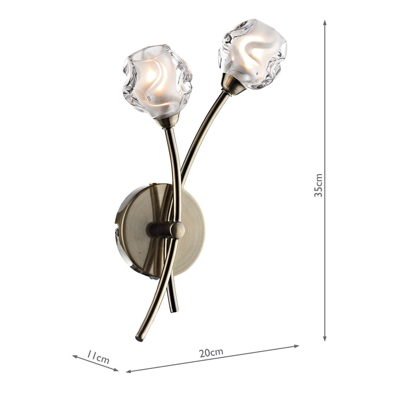 Dar Lighting Seattle 2 Light Wall Light Antique Brass Glass • SEA0975