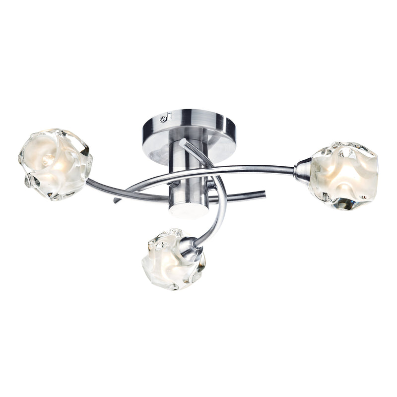 Dar Lighting Seattle 3 Light Flush Satin Chrome Glass • SEA5346