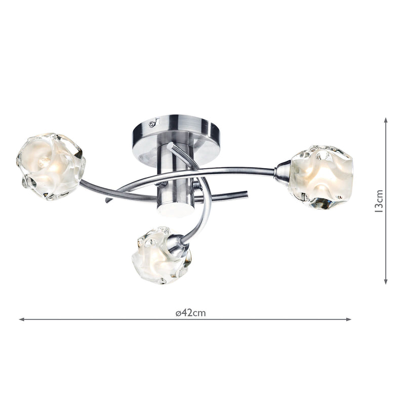 Dar Lighting Seattle 3 Light Flush Satin Chrome Glass • SEA5346