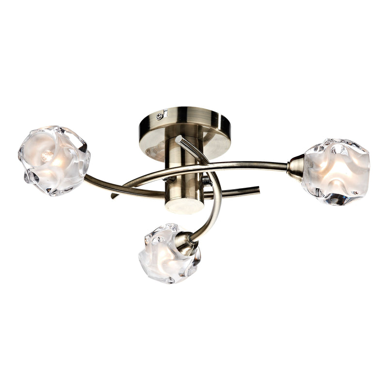 Dar Lighting Seattle 3 Light Semi Flush Antique Brass • SEA5375