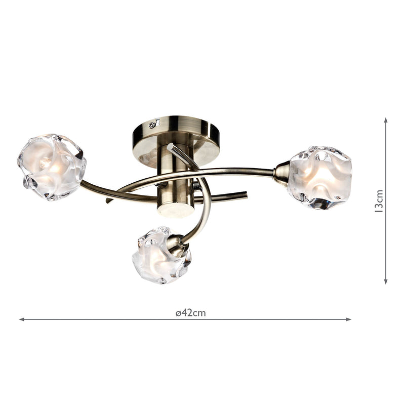 Dar Lighting Seattle 3 Light Semi Flush Antique Brass • SEA5375
