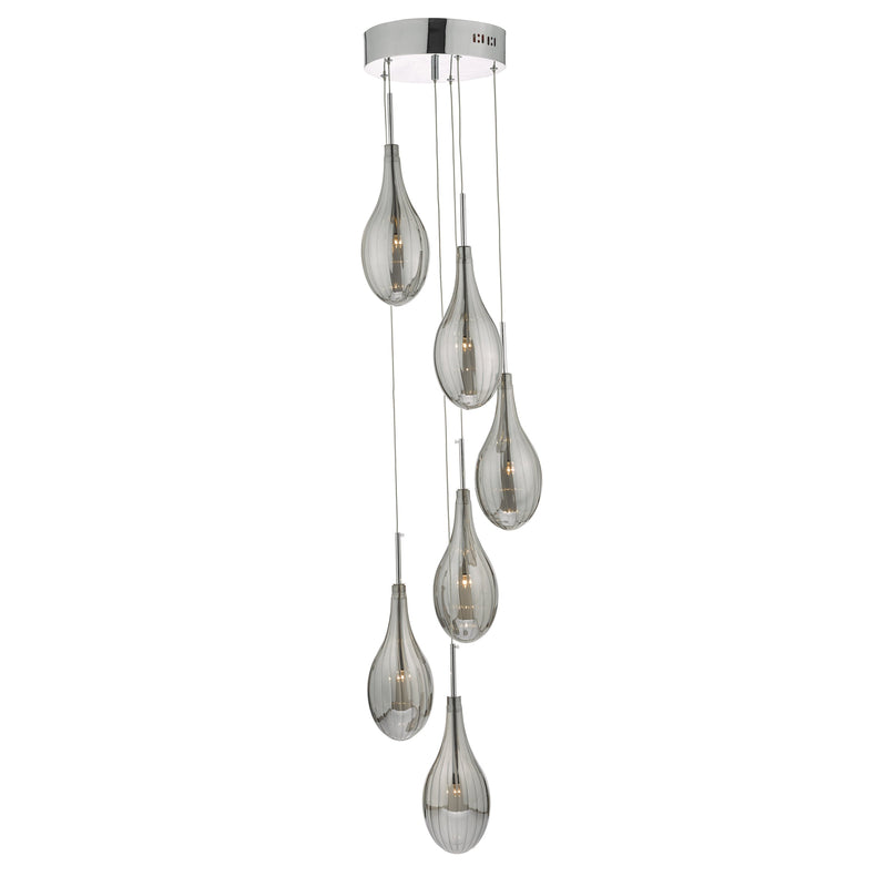Dar Lighting Seta 6 Light Cluster Pendant Polished Chrome Smoked Glass • SET6410