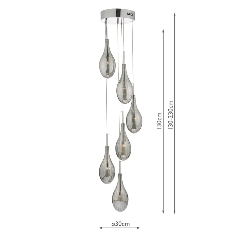 Dar Lighting Seta 6 Light Cluster Pendant Polished Chrome Smoked Glass • SET6410