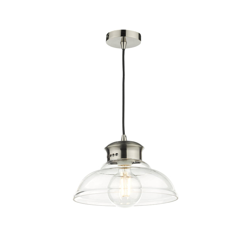 Dar Lighting Siren 1 Light Single Pendant Antique Chrome Clear Glass • SIR0161