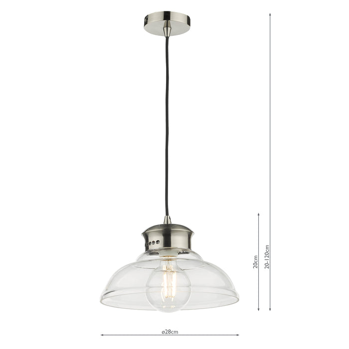 Dar Lighting Siren 1 Light Single Pendant Antique Chrome Clear Glass • SIR0161