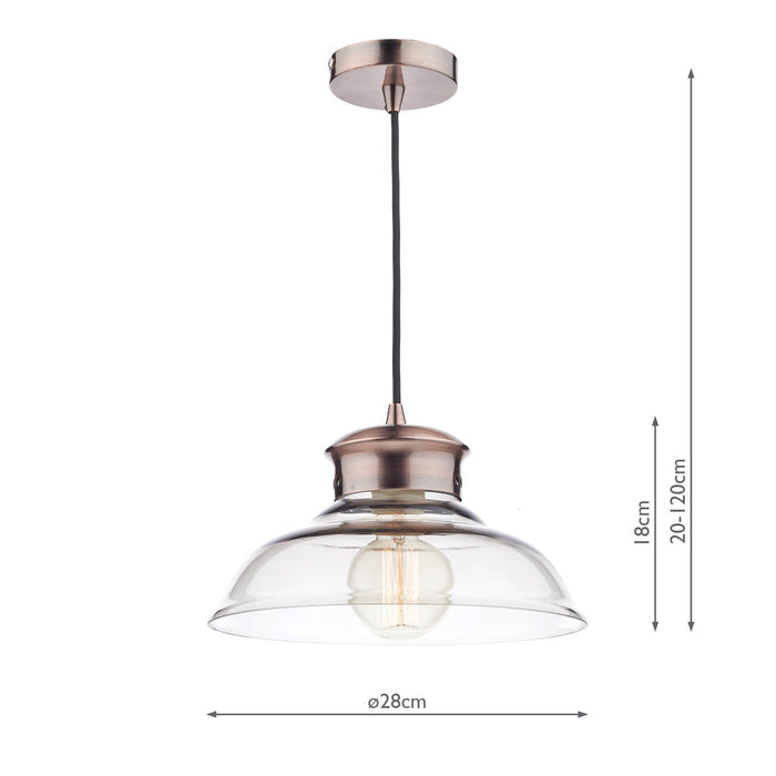 Dar Lighting Siren Dome Pendant Glass & Antique Copper • SIR0164