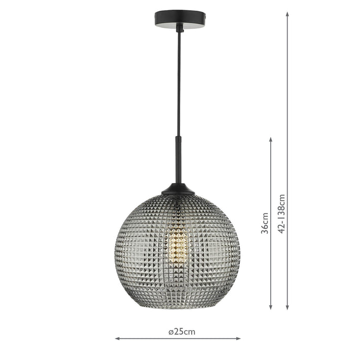 Dar Lighting Soren 1 Light Pendant Black And Smoked Textured Glass • SOR0110