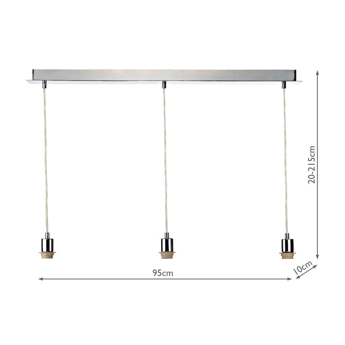 Dar Lighting SP365 3 Light Polished Chrome E27 Suspension With Clear Cable