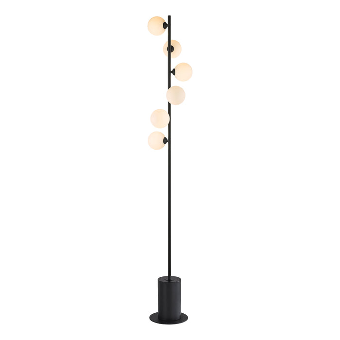 Dar Lighting Spiral 6 Light Floor Lamp Matt Black Opal Glass • SPI4922-02