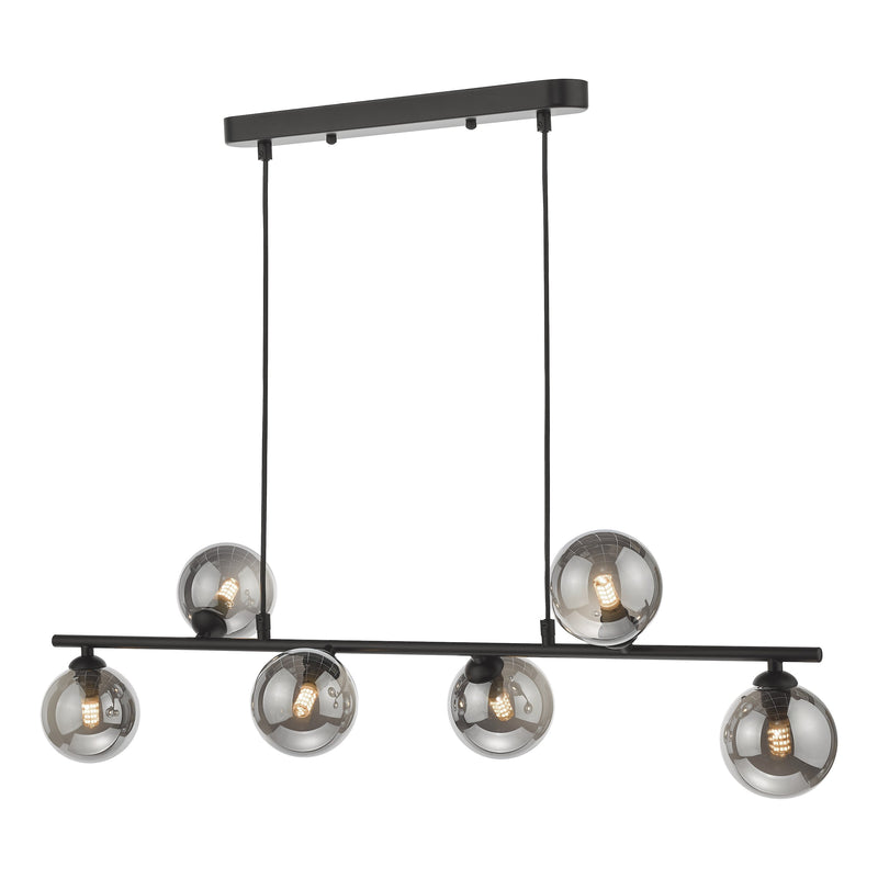 Dar Lighting Spiral 6 Light Bar Pendant Matt Black Smoked Glass • SPI6422-01