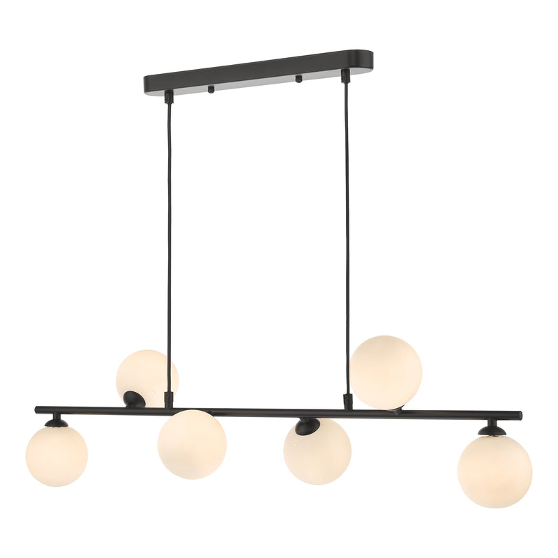 Dar Lighting Spiral 6 Light Bar Pendant Matt Black Opal Glass • SPI6422-02