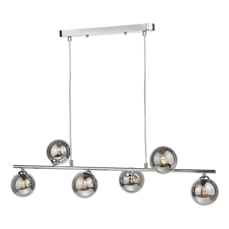 Dar Lighting Spiral 6 Light Bar Pendant Polished Chrome Smoked Glass • SPI6450-01