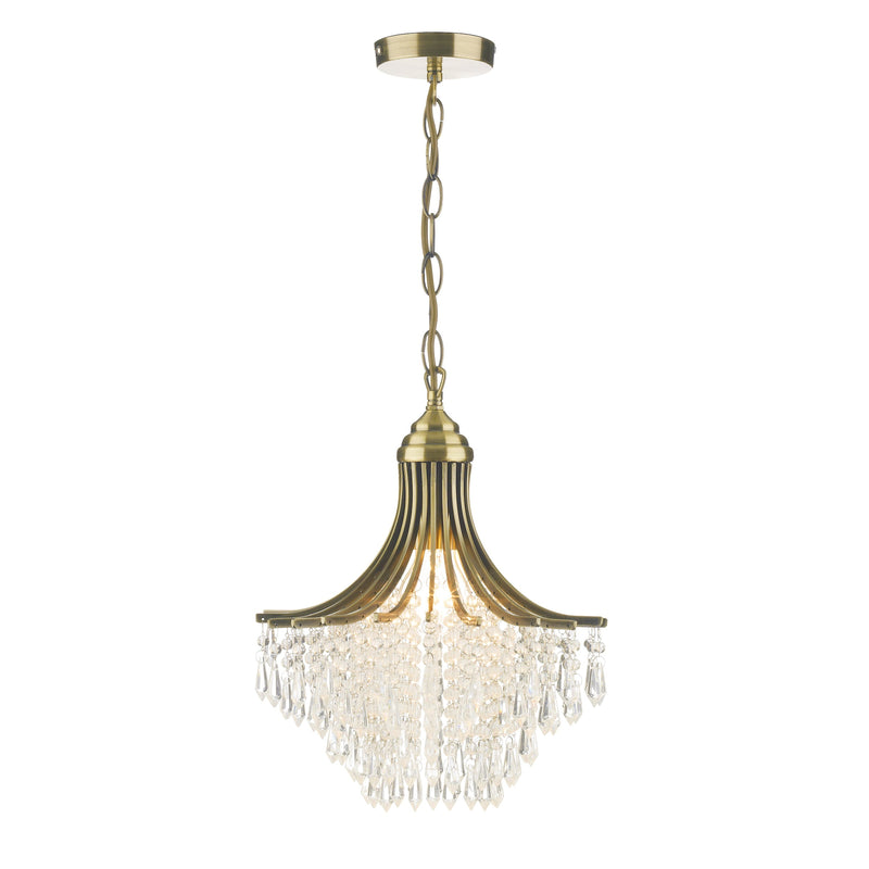 Dar Lighting Suri 1 Light Pendant Antique Brass Faceted Glass • SUR0108