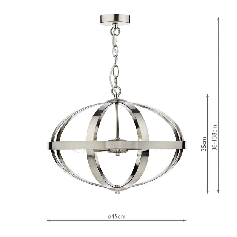 Dar Lighting Symbol 3 Light Pendant Satin Chrome • SYM0346