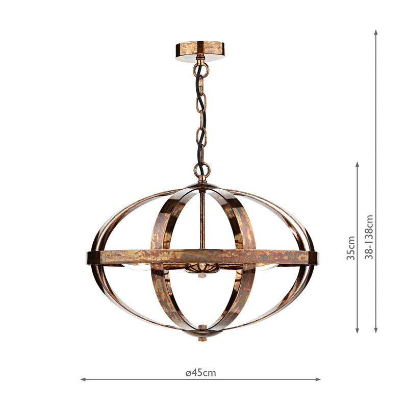 Dar Lighting Symbol 3 Light Pendant Petrol Copper • SYM0364