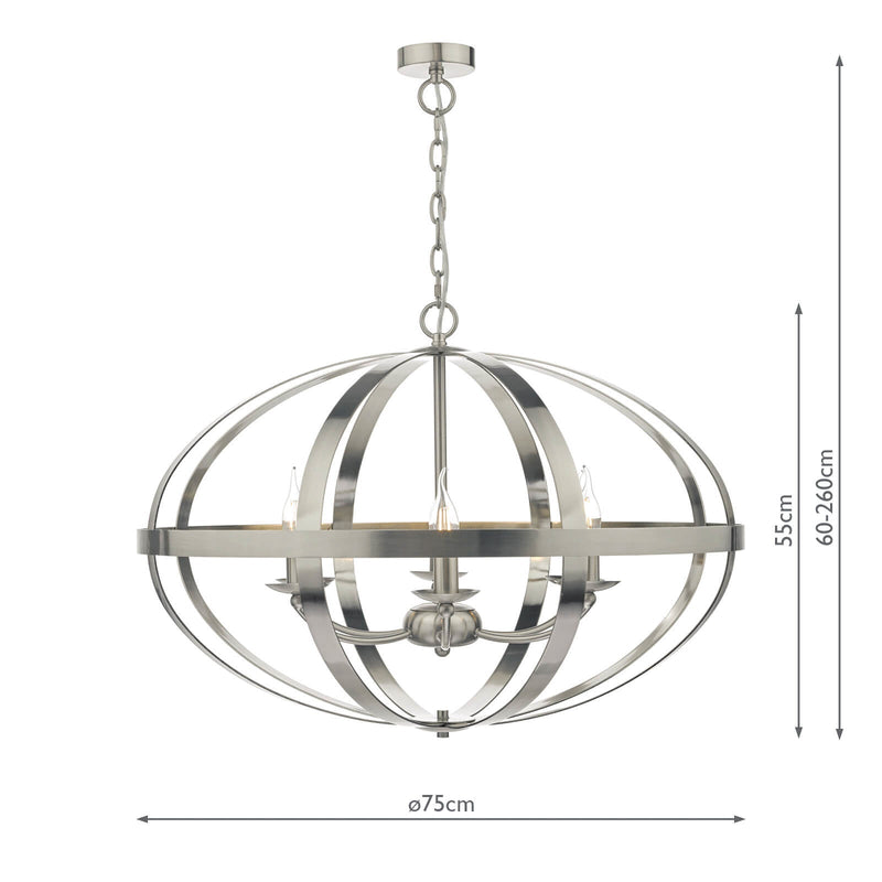 Dar Lighting Symbol 6lt Pendant Satin Chrome • SYM0646