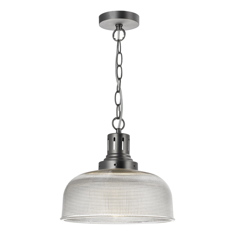 Dar Lighting Tack 1 Light Pendant Antique Chrome Textured glass • TAC0161