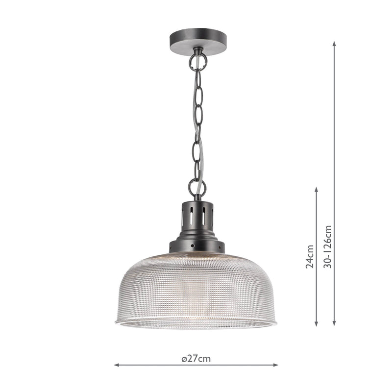 Dar Lighting Tack 1 Light Pendant Antique Chrome Textured glass • TAC0161