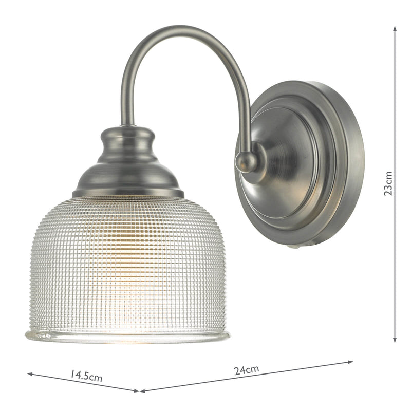 Dar Lighting Tack Wall Light Antique Chrome & Textured Glass • TAC0761