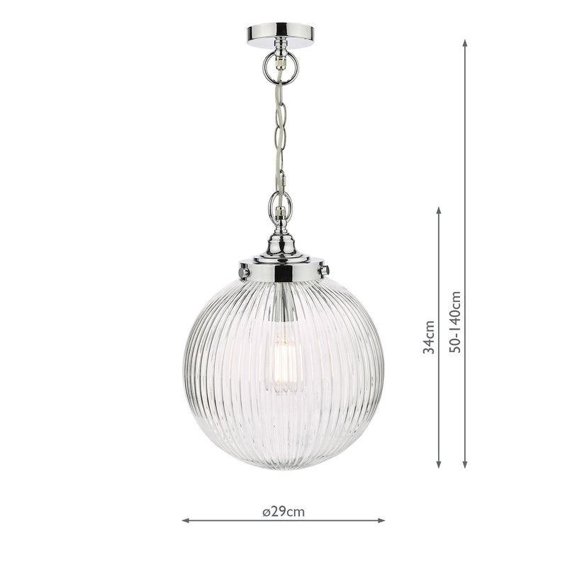 Dar Lighting Tamara Bathroom Pendant Polished Chrome Ribbed Glass IP44 • TAM0150-IP44