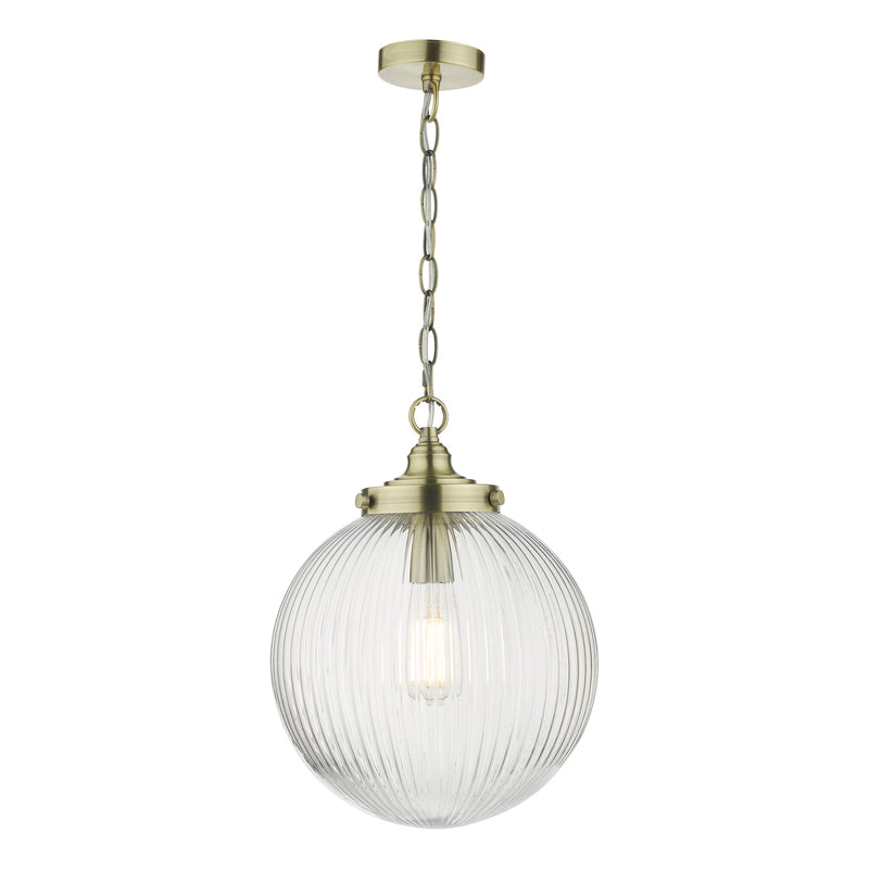 Dar Lighting Tamara 1 Light Single Pendant Antique Brass Ribbed Glass • TAM0175