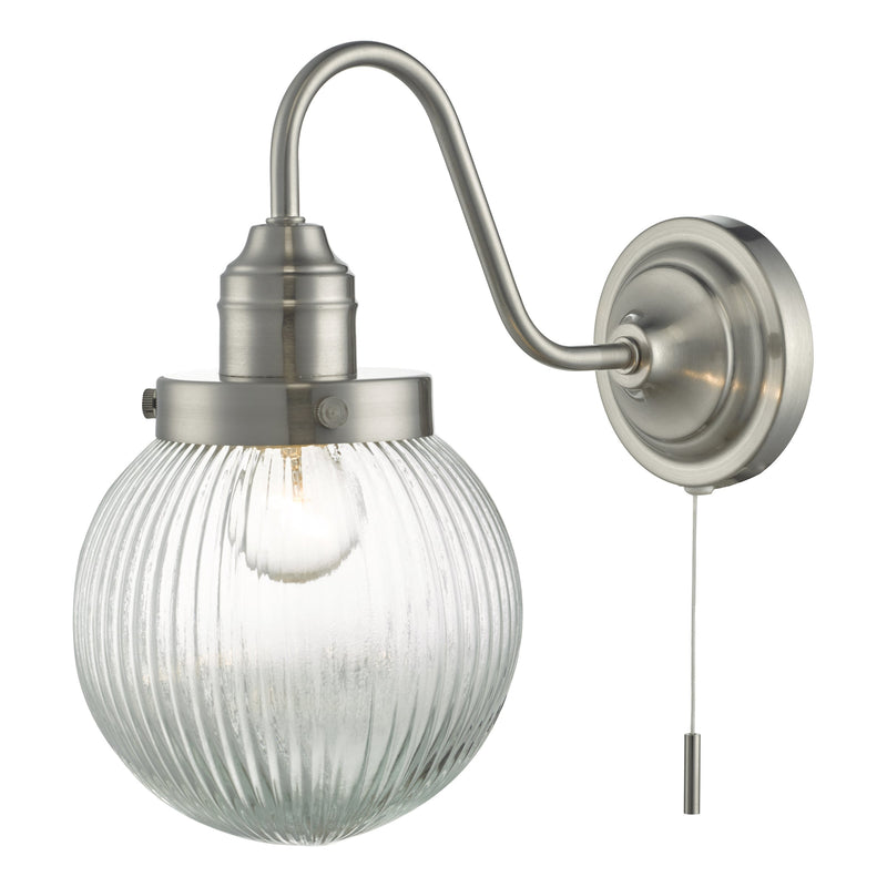 Dar Lighting Tamara Wall Light Satin Nickel Ribbed Glass • TAM0738