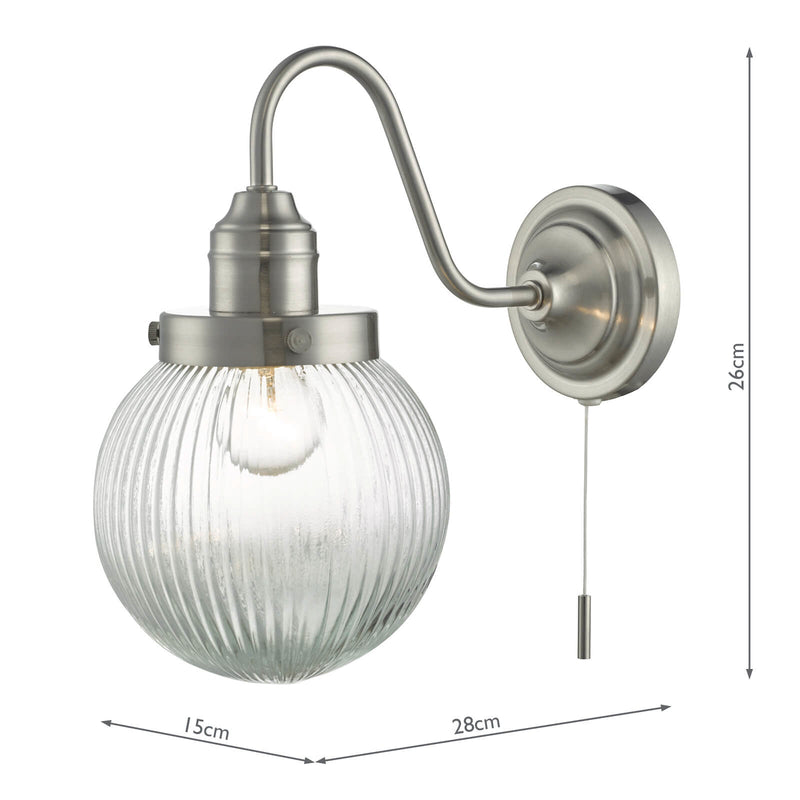 Dar Lighting Tamara Wall Light Satin Nickel Ribbed Glass • TAM0738