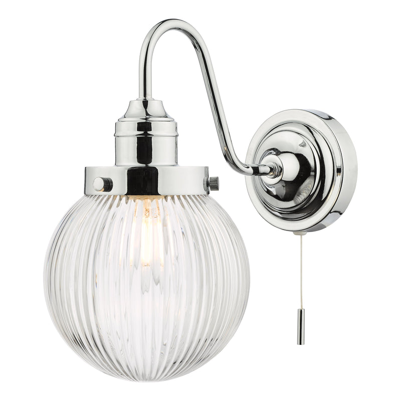 Dar Lighting Tamara Bathroom Wall Light Polished Chrome Ribbed Glass IP44 • TAM0750-IP44