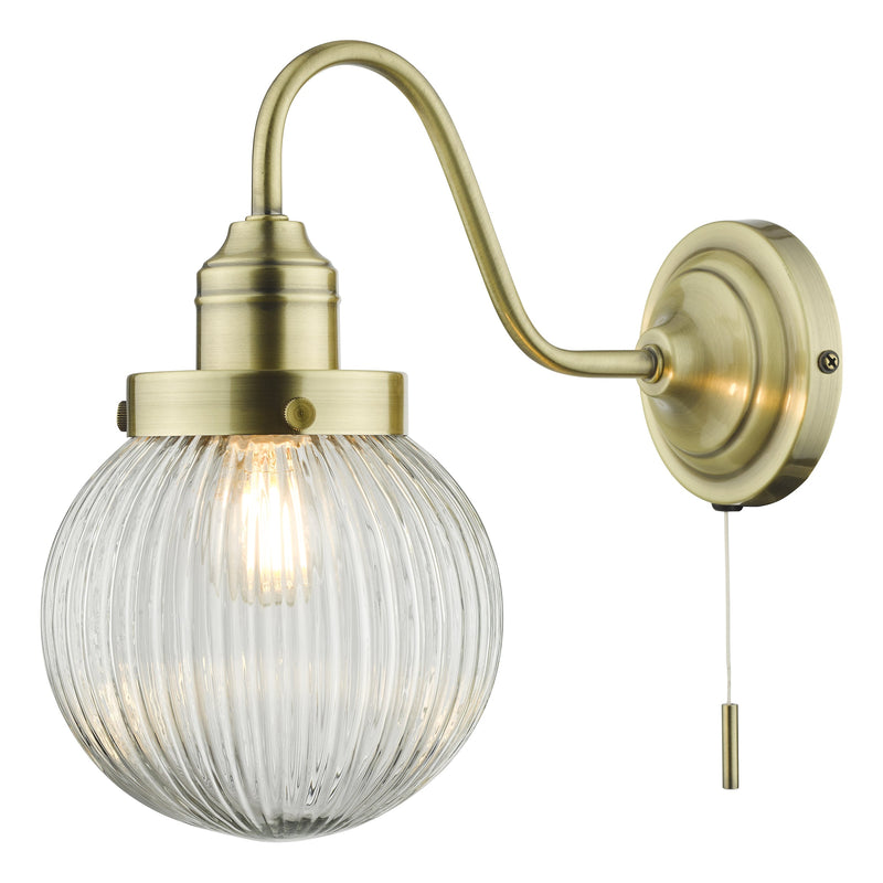 Dar Lighting Tamara Wall Light Antique Brass Ribbed Glass • TAM0775