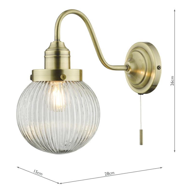 Dar Lighting Tamara Wall Light Antique Brass Ribbed Glass • TAM0775