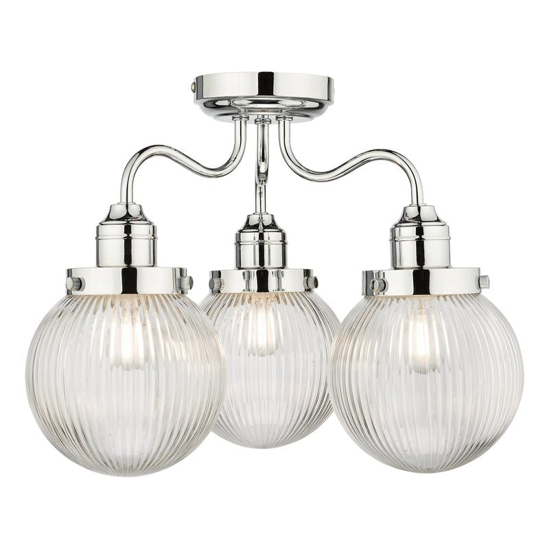 Dar Lighting Tamara 3 Light Bathroom Semi Flush Polished Chrome Ribbed Glass IP44 • TAM5350-IP44