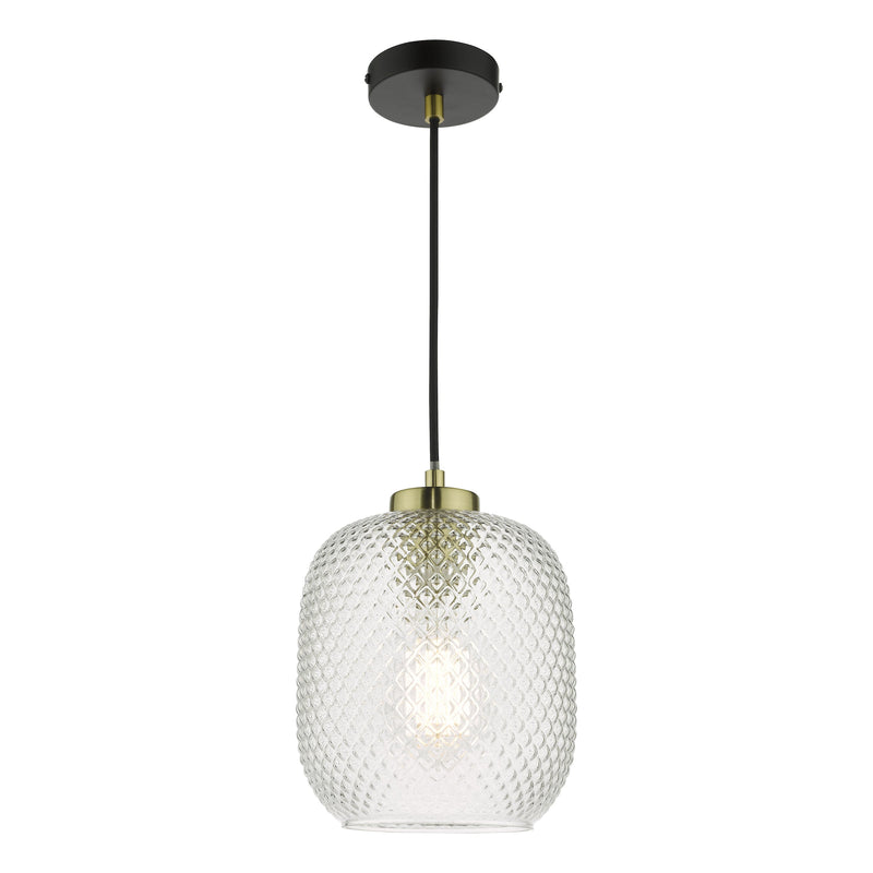 Dar Lighting Tehya Pendant Matt Black Textured Glass • TEH0154