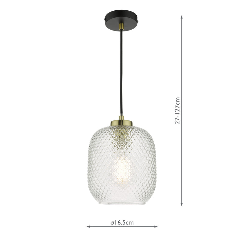 Dar Lighting Tehya Pendant Matt Black Textured Glass • TEH0154