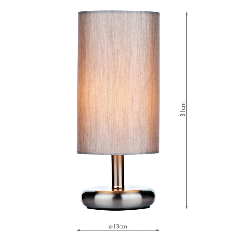 Dar Lighting Tico Touch Table Lamp Satin Chrome With Shade • TIC4139