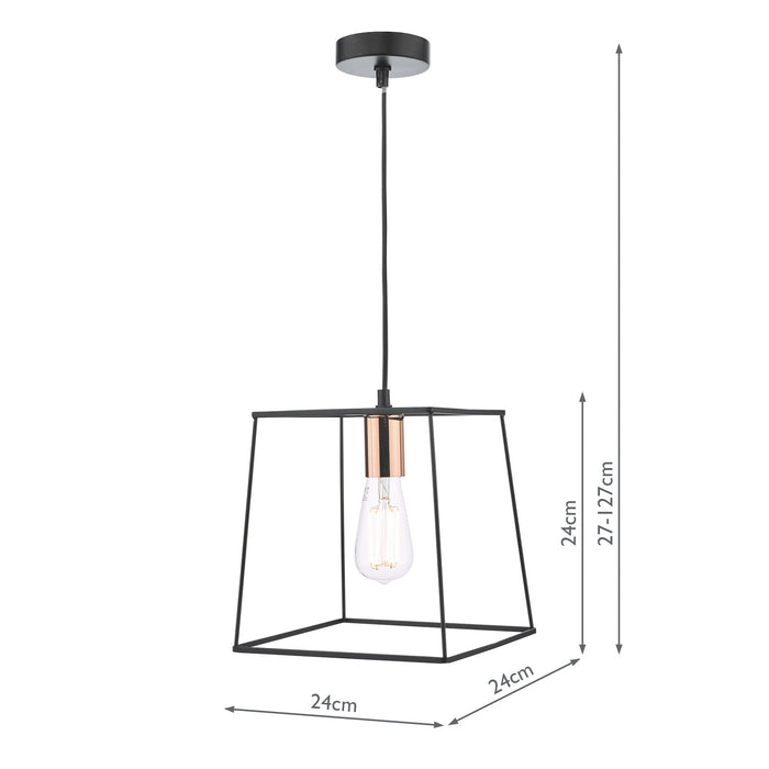 Dar Lighting Tower 1 Light Single Pendant Matt Black Copper • TOW0122