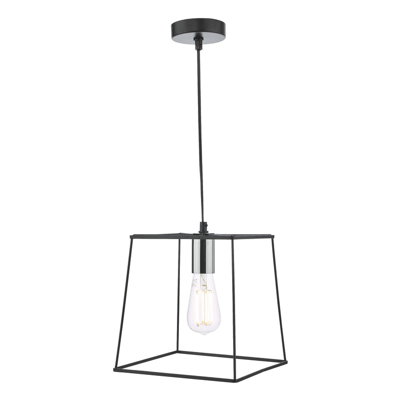 Dar Lighting Tower 1 Light Single Pendant Matt Black Polished Chrome • TOW0150