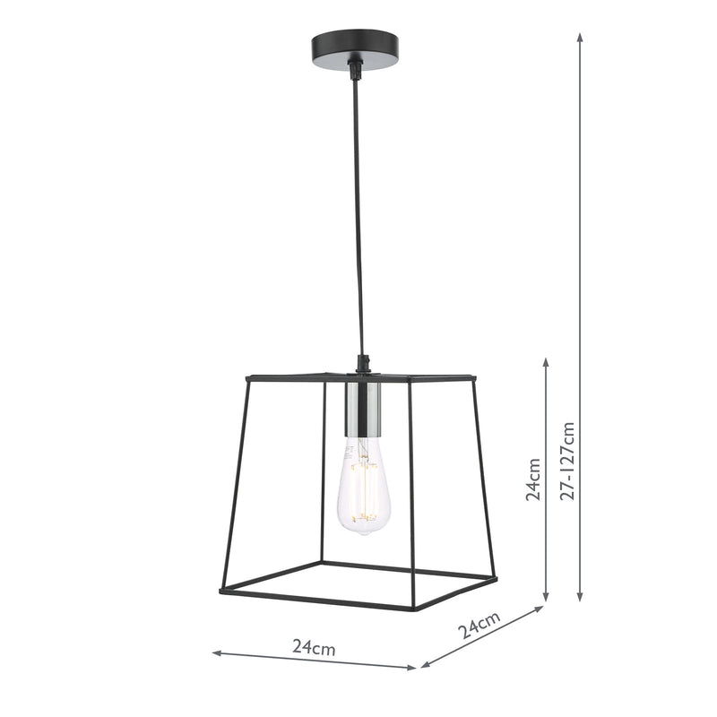Dar Lighting Tower 1 Light Single Pendant Matt Black Polished Chrome • TOW0150