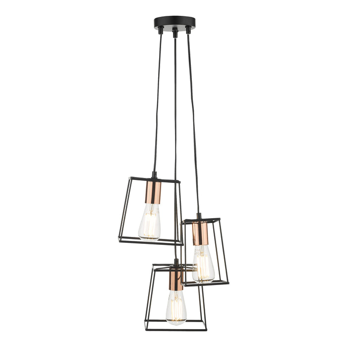 Dar Lighting Tower 3 Light Cluster Pendant Black & Copper • TOW0322