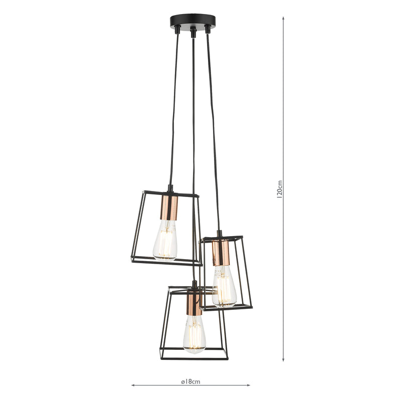 Dar Lighting Tower 3 Light Cluster Pendant Black & Copper • TOW0322