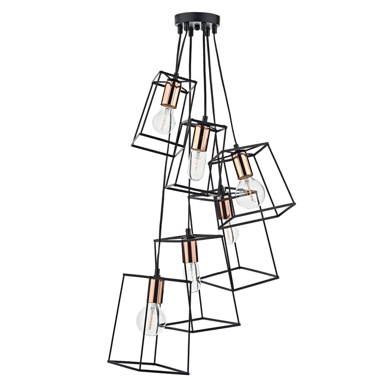 Dar Lighting Tower 6 Light Cluster Pendant Matt Black & Copper • TOW0622