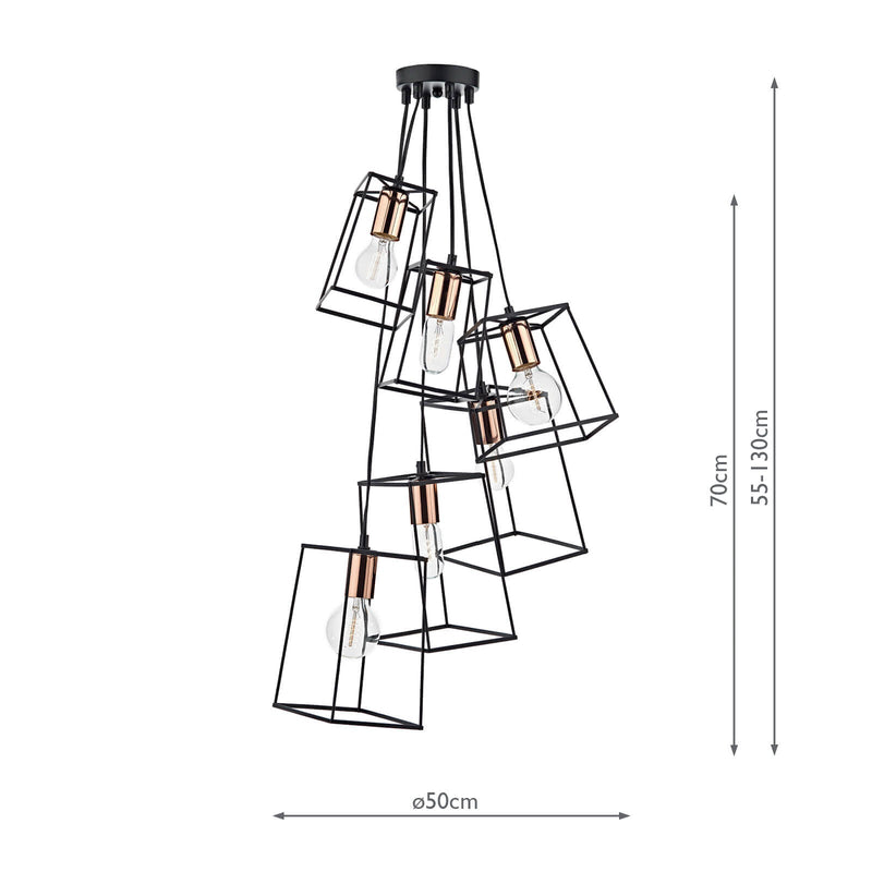 Dar Lighting Tower 6 Light Cluster Pendant Matt Black & Copper • TOW0622