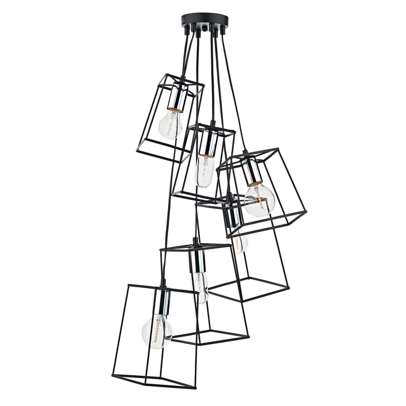 Dar Lighting Tower 6lt Cluster Pendant Black & Polished Chrome • TOW0650