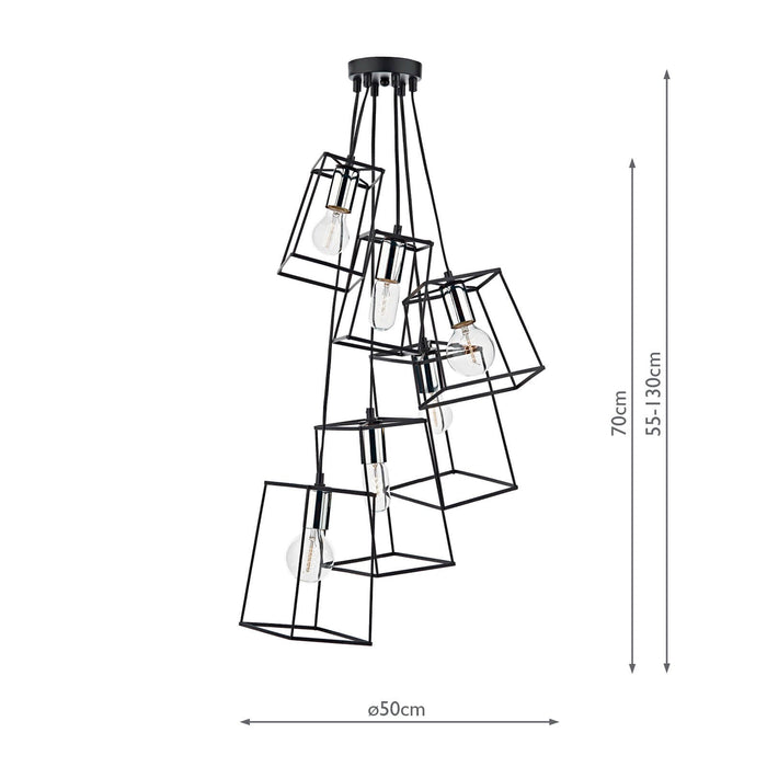 Dar Lighting Tower 6lt Cluster Pendant Black & Polished Chrome • TOW0650