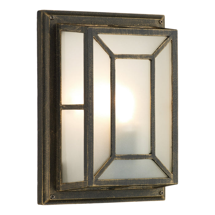 Dar Lighting Trent Outdoor Wall Light Black/Gold Frosted Glass IP44 • TRE5254