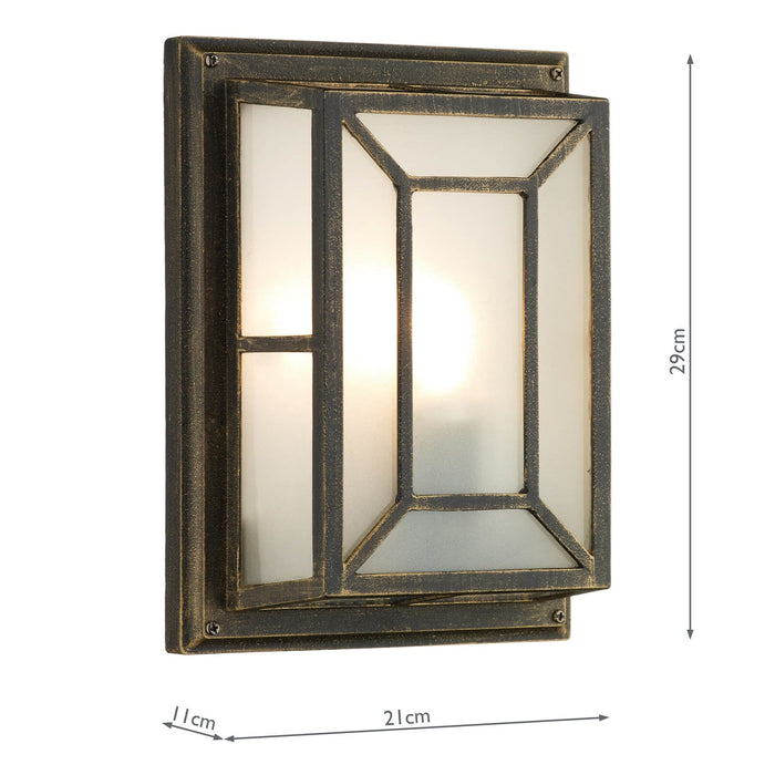 Dar Lighting Trent Outdoor Wall Light Black/Gold Frosted Glass IP44 • TRE5254