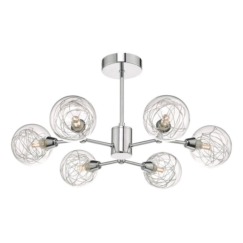 Dar Lighting Tyka 6lt Semi Flush Polished Chrome & Glass • TYK6450