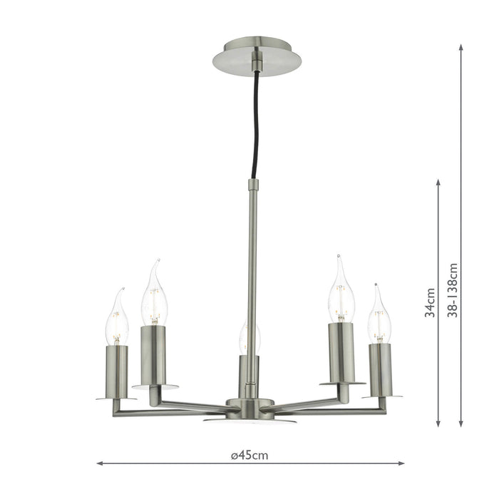 Dar Lighting Tyler 5lt Pendant Satin Nickel Fitting Only • TYL0538